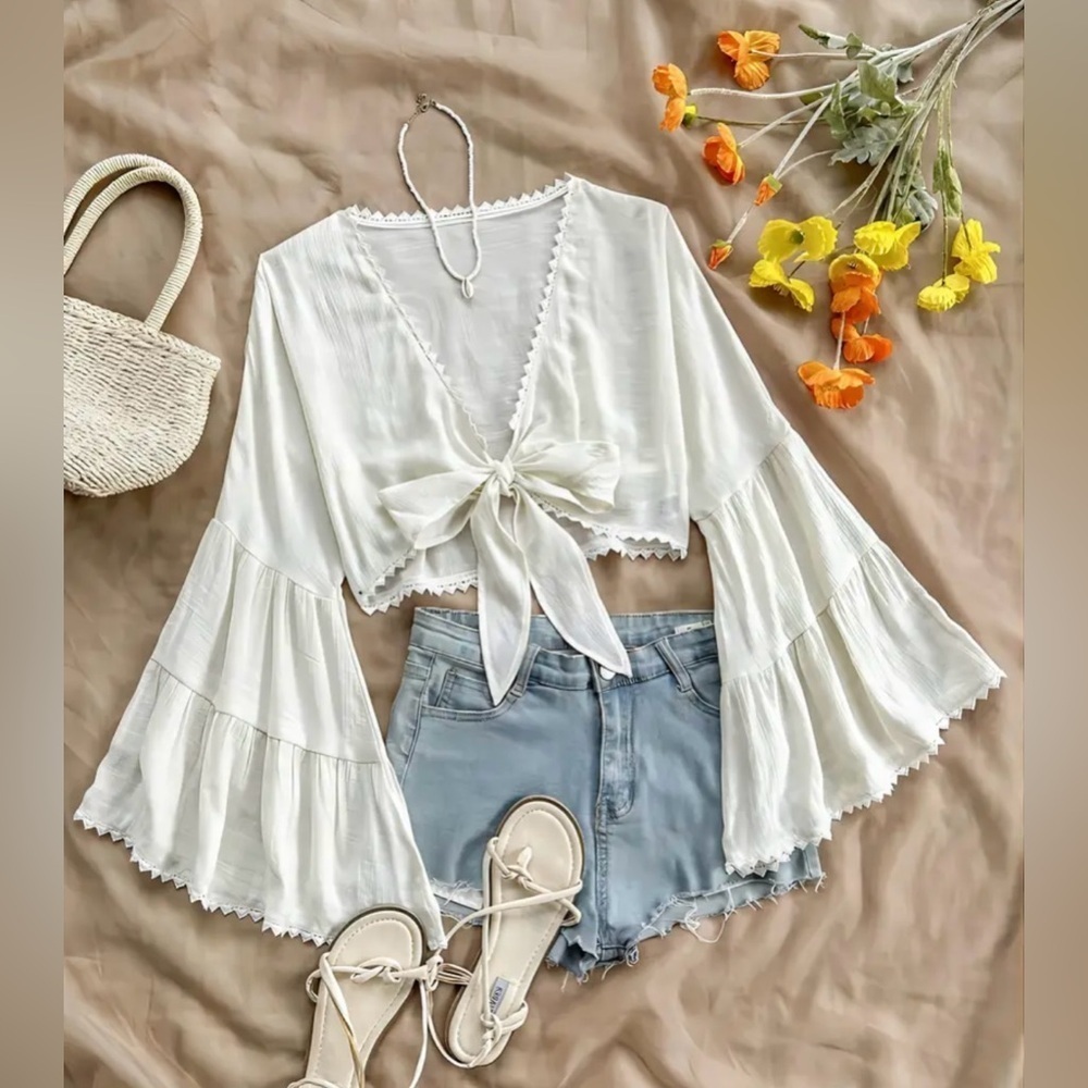Elegant White Bell Sleeve Top